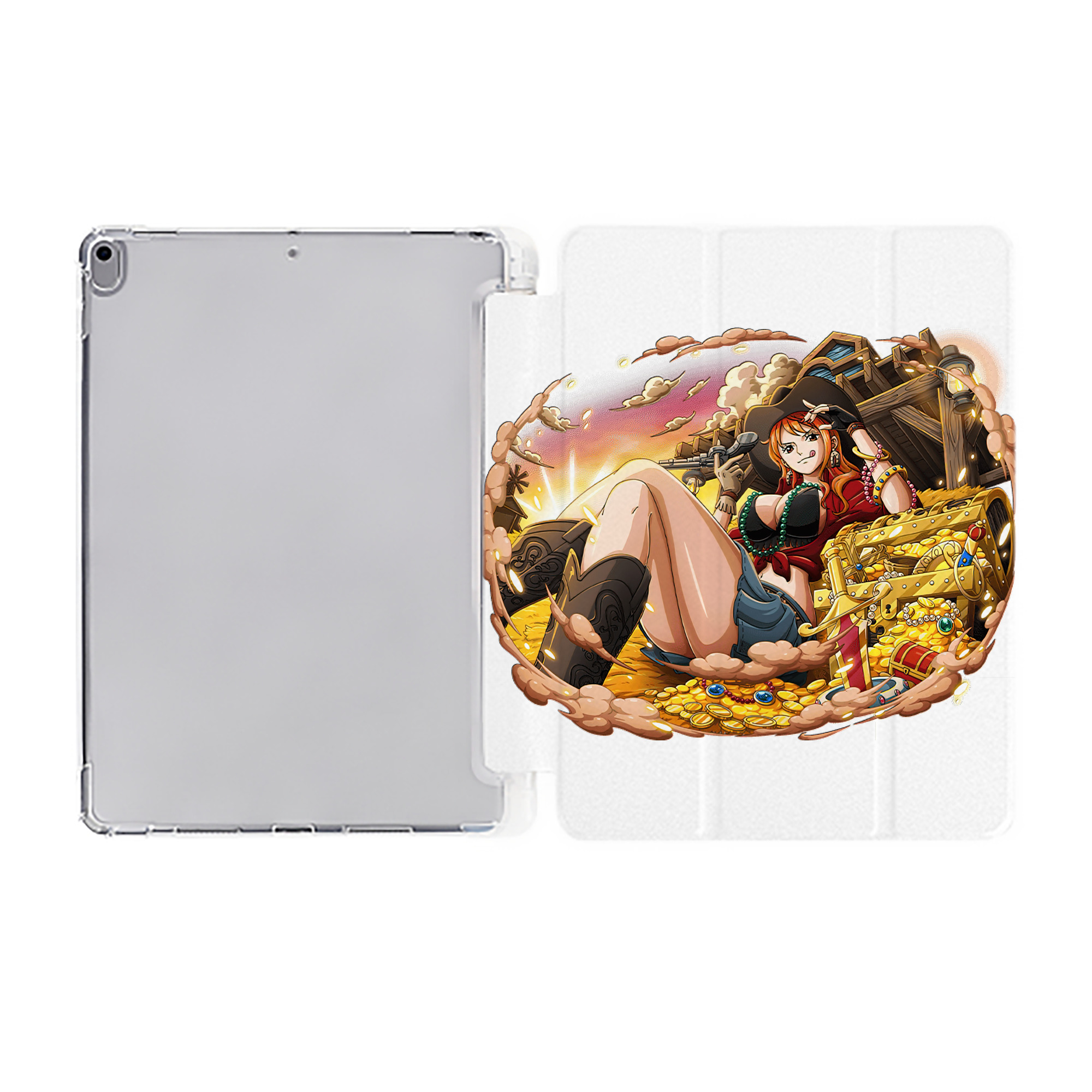 （画像用） ワンピース ナミ ONE PIECE Nami IPad ケース ペン収納付き 三つ折りスタンド PUレザー×シリコン 対応機種9.5/10.5/10.9インチ